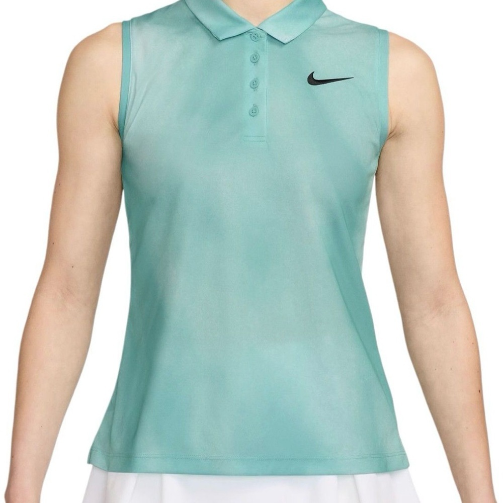 Women’s Nike Golf Green Sleeveless Dri-Fit Victory Printed Polo Shirt Medium NWT - Picture 2 of 5